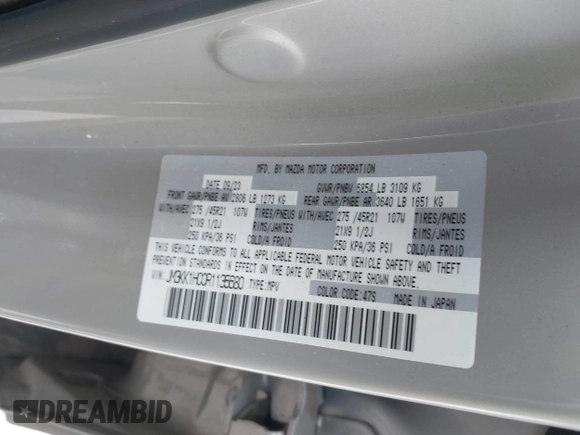 2024 Mazda CX-90 S с VIN JM3KK1HC0R1135680, выставлен на аукционе IAAI как лот 42492399 с пробегом 38 940 миль миль и . История ставок и продаж доступна на DreamBid. Изображение 9.