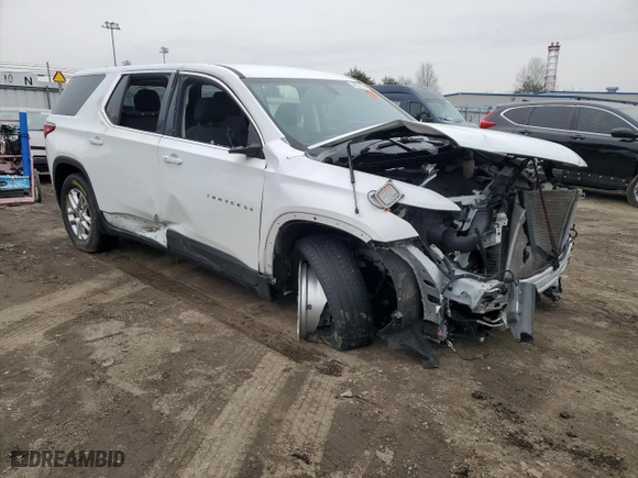 2021 Chevrolet Traverse LS with VIN 1GNEVFKWXMJ163130, listed as a Copart auction lot 44857155 with 0 mi miles and Salvage Title. Bid and sale history available at carsss.com. Image 4.