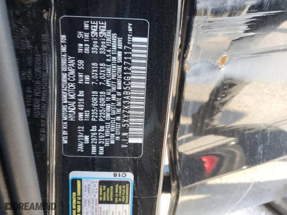 2012 Hyundai Santa Fe Limited with VIN 5XYZK3AB5CG127117, listed as a Copart auction lot 81483464 with 192,721 mi miles and Salvage Title. Bid and sale history available at carsss.com. Image 15.