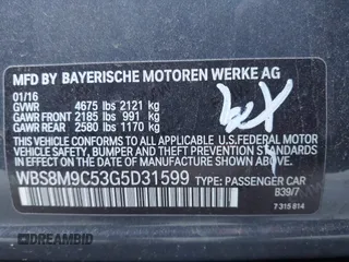 2016 BMW M3 with VIN WBS8M9C53G5D31599, listed as a IAAI auction lot 41813625 with Not provided miles and . Bid and sale history available at DreamBid. Image 9.