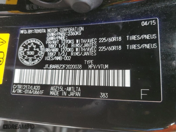 2015 Lexus NX 200t with VIN JTJBARBZ2F2020038, listed as a Copart auction lot 46830015 with 132,801 mi miles and Salvage Title. Bid and sale history available at carsss.com. Image 13.