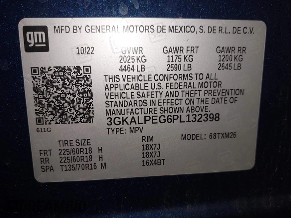 2023 GMC Terrain SLT with VIN 3GKALPEG6PL132398, listed as a IAAI auction lot 42585942 with Not provided miles and . Bid and sale history available at DreamBid. Image 9.