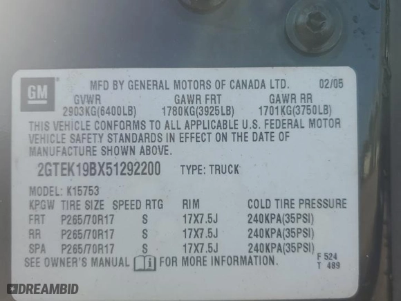2005 GMC Sierra 1500 SLE1 with VIN 2GTEK19BX51292200, listed as a Copart auction lot 48548245 with 352,333 mi miles and Salvage Title. Bid and sale history available at carsss.com. Image 12.