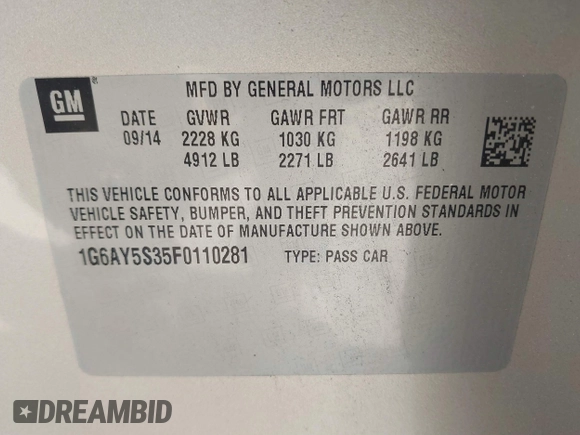 2015 Cadillac CTS Performance AWD with VIN 1G6AY5S35F0110281, listed as a IAAI auction lot 41670400 with 103,121 mi miles and . Bid and sale history available at DreamBid. Image 9.