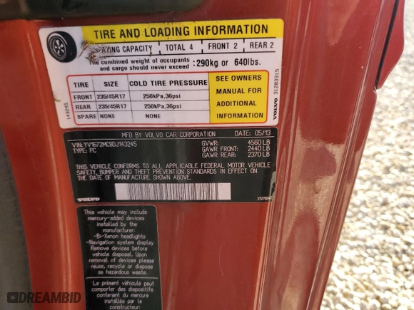 2013 Volvo C70 T5 with VIN YV1672MC8DJ143245, listed as a Copart auction lot 74175544 with 0 mi miles and Salvage Title. Bid and sale history available at carsss.com. Image 13.