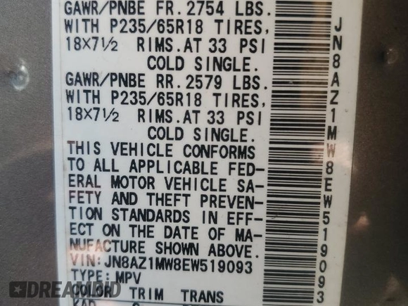 2014 Nissan Murano LE with VIN JN8AZ1MW8EW519093, listed as a Copart auction lot 69488154 with 89,601 mi miles and Clean Title. Bid and sale history available at carsss.com. Image 13.