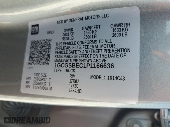 2023 Chevrolet Colorado 2WD Work Truck с VIN 1GCGSBEC1P1166636, выставлен на аукционе Copart как лот 59966055 с пробегом 45 390 миль миль и Чистый • Clean title. История ставок и продаж доступна на DreamBid. Изображение 12.