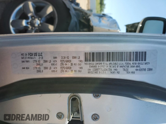 2018 Ram 1500 Big Horn with VIN 1C6RR7TT5JS241724, listed as a Copart auction lot 69193684 with 162,377 mi miles and Salvage title. Bid and sale history available at DreamBid. Image 14.