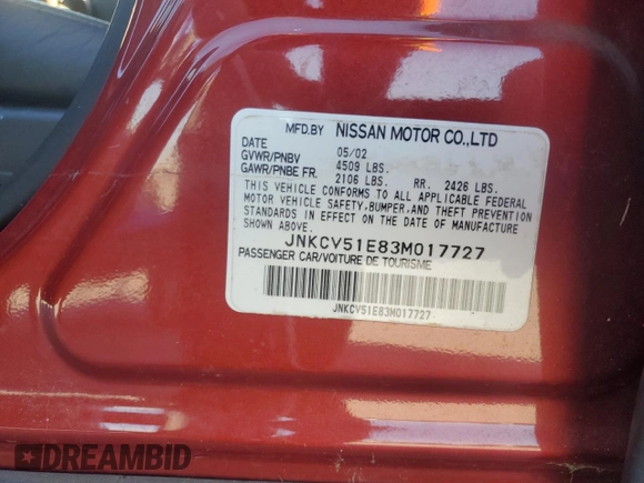 2003 Infiniti G35 w/Leather with VIN JNKCV51E83M017727, listed as a Copart auction lot 74471764 with 91,655 mi miles and Salvage Title. Bid and sale history available at DreamBid. Image 13.