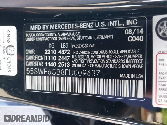 2015 Mercedes-Benz C-Class C 400 with VIN 55SWF6GB8FU009637, listed as a IAAI auction lot 41371322 with 77,248 mi miles. Bid and sale history available at carsss.com. Image 9.
