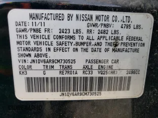 2012 Infiniti G25 x with VIN JN1DV6AR9CM730525, listed as a Copart auction lot 54015105 with 214,989 mi miles and Salvage title. Bid and sale history available at DreamBid. Image 13.