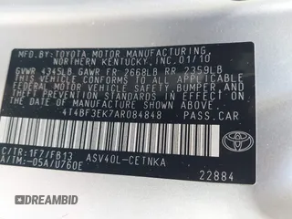 2010 Toyota Camry with VIN 4T4BF3EK7AR084848, listed as a IAAI auction lot 41500002 with 176,646 mi miles and . Bid and sale history available at DreamBid. Image 9.