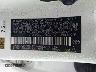 2007 Toyota Prius z VIN JTDKB20U177622142, wystawiony jako IAAI lot #41720920 z przebiegiem 140 665 mil mil oraz . Historia ofert i sprzedaży dostępna na DreamBid. Obrazek 9.