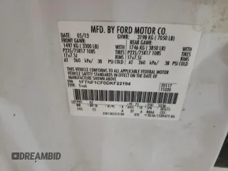 2013 Ford F-150 XL with VIN 1FTNF1CF0DKF22194, listed as a Copart auction lot 46987505 with 149,978 mi miles and Salvage title. Bid and sale history available at DreamBid. Image 14.