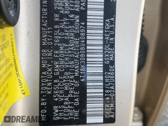 2011 Toyota Avalon with VIN 4T1BK3DB0BU408974, listed as a Copart auction lot 60434835 with 131,417 mi miles and Salvage title. Bid and sale history available at DreamBid. Image 12.