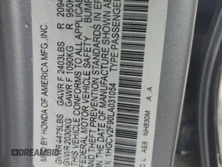 2020 Honda Accord Touring with VIN 1HGCV2F90LA031054, listed as a Copart auction lot 55806185 with 76,678 mi miles and Salvage title. Bid and sale history available at DreamBid. Image 12.