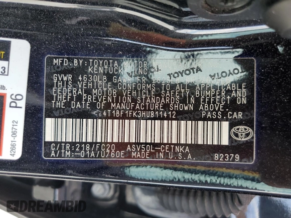 2017 Toyota Camry XLE with VIN 4T1BF1FK3HU811412, listed as a Copart auction lot 49030825 with 108,977 mi miles and Salvage title. Bid and sale history available at DreamBid. Image 15.