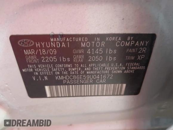 2009 Hyundai Elantra Touring с VIN KMHDC86E59U041672, выставлен на аукционе IAAI как лот 42360756 с пробегом 201 551 миль миль и . История ставок и продаж доступна на DreamBid. Изображение 9.
