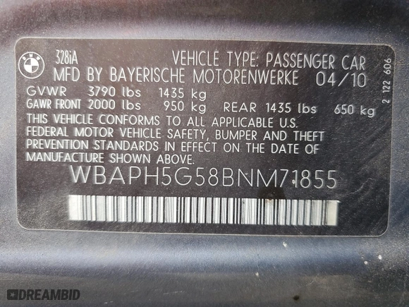 2011 BMW 3 Series 328i with VIN WBAPH5G58BNM71855, listed as a Copart auction lot 44787005 with 130,131 mi miles and Salvage Title. Bid and sale history available at carsss.com. Image 12.