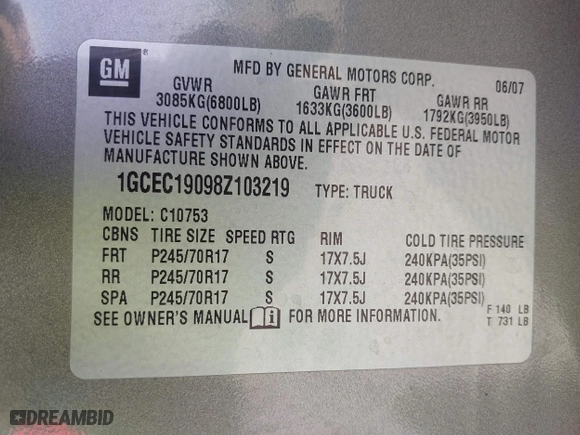 2008 Chevrolet Silverado 1500 LTZ with VIN 1GCEC19098Z103219, listed as a IAAI auction lot 41993792 with 183,997 mi miles. Bid and sale history available at carsss.com. Image 9.