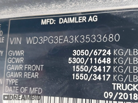 2019 Mercedes-Benz Metris Cargo with VIN WD3PG3EA3K3533680, listed as a IAAI auction lot 42082740 with 281,440 mi miles and . Bid and sale history available at DreamBid. Image 9.