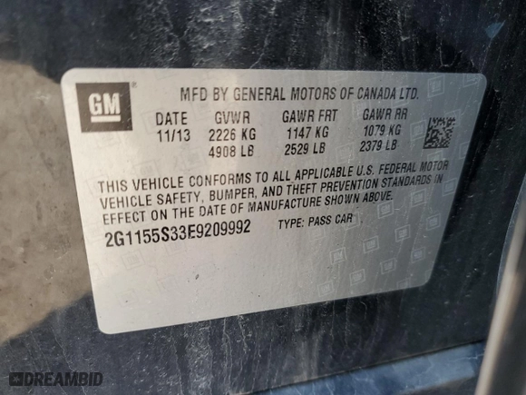 2014 Chevrolet Impala LTZ with VIN 2G1155S33E9209992, listed as a Copart auction lot 51352215 with 69,437 mi miles and Salvage Title. Bid and sale history available at carsss.com. Image 13.