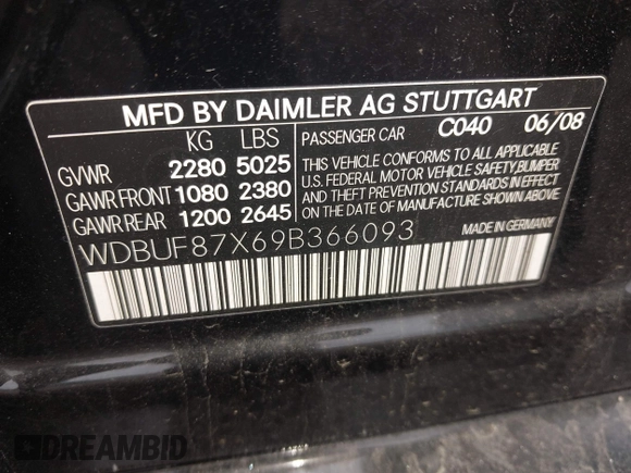 2009 Mercedes-Benz E 350 Luxury with VIN WDBUF87X69B366093, listed as a IAAI auction lot 41961373 with Not provided miles and . Bid and sale history available at DreamBid. Image 9.