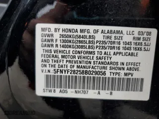 2008 Honda Pilot VP with VIN 5FNYF28258B029056, listed as a Copart auction lot 50219975 with 116,683 mi miles and Salvage Title. Bid and sale history available at carsss.com. Image 13.
