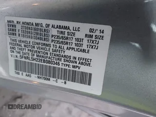 2014 Honda Odyssey LX with VIN 5FNRL5H22EB080346, listed as a IAAI auction lot 41282783 with 101,000 mi miles and . Bid and sale history available at carsss.com. Image 9.