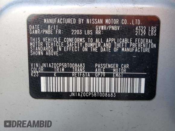 2011 Nissan LEAF SL-e with VIN JN1AZ0CP5BT008683, listed as a Copart auction lot 48921465 with 63,355 mi miles and Clean Title. Bid and sale history available at carsss.com. Image 12.