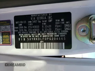 2023 Kia Sorento SX z VIN 5XYRKDLF0PG204665, wystawiony jako Copart lot #48001145 z przebiegiem 18 948 mil mil oraz Szkody całkowita. Historia ofert i sprzedaży dostępna na DreamBid. Obrazek 14.