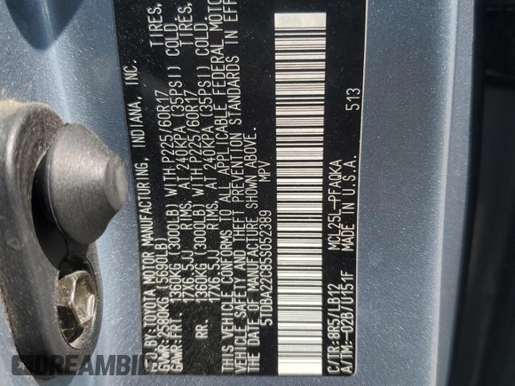 2005 Toyota Sienna XLE с VIN 5TDBA22C85S052389, выставлен на аукционе Copart как лот 52626295 с пробегом 221 755 миль миль и Списание • Salvage title. История ставок и продаж доступна на DreamBid. Изображение 14.