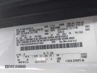 2015 Ford Transit XL with VIN 1FBZX2ZM3FKA31393, listed as a IAAI auction lot 41371347 with 53,639 mi miles and . Bid and sale history available at DreamBid. Image 9.