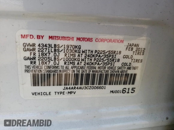 2012 Mitsubishi Outlander Sport SE with VIN JA4AR4AU3CZ006601, listed as a Copart auction lot 52905145 with 84,824 mi miles and Salvage Title. Bid and sale history available at carsss.com. Image 15.