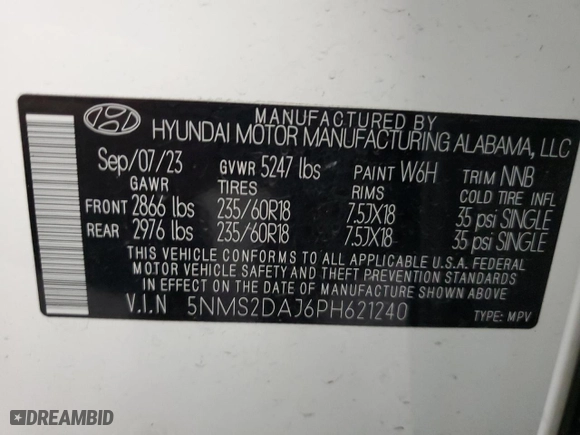 2023 Hyundai Santa Fe SEL with VIN 5NMS2DAJ6PH621240, listed as a Copart auction lot 87919755 with 29,286 mi miles and Clean Title. Bid and sale history available at carsss.com. Image 13.