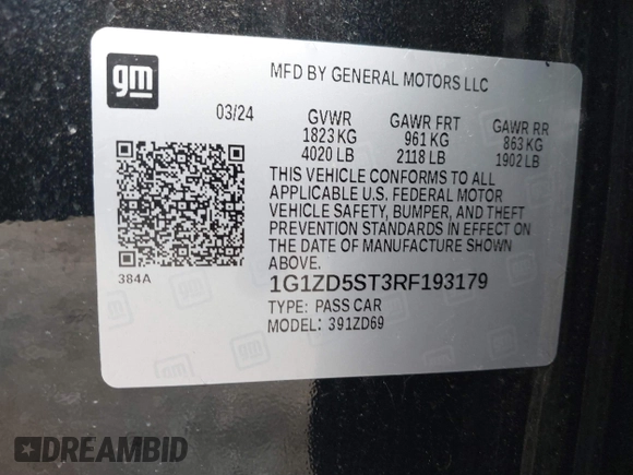2024 Chevrolet Malibu LT with VIN 1G1ZD5ST3RF193179, listed as a IAAI auction lot 41832808 with 4,159 mi miles and . Bid and sale history available at DreamBid. Image 9.