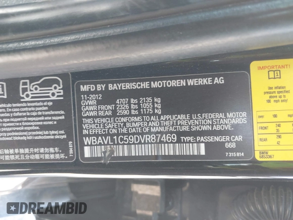 2013 BMW X1 xDrive28i with VIN WBAVL1C59DVR87469, listed as a IAAI auction lot 41775333 with 124,220 mi miles. Bid and sale history available at carsss.com. Image 9.