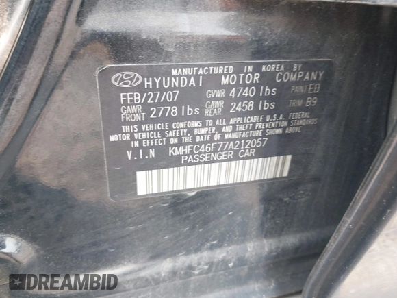 2007 Hyundai Azera SE z VIN KMHFC46F77A212057, wystawiony jako IAAI lot #42400715 z przebiegiem 191 204 mil mil oraz . Historia ofert i sprzedaży dostępna na DreamBid. Obrazek 9.