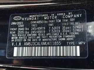 2021 Hyundai Tucson Sport with VIN KM8J3CAL6MU411855, listed as a IAAI auction lot 41694634 with 67,779 mi miles. Bid and sale history available at carsss.com. Image 9.