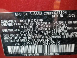 2024 Subaru Forester Premium with VIN JF2SKADC4RH426528, listed as a Copart auction lot 59957325 with 8,306 mi miles and Salvage title. Bid and sale history available at DreamBid. Image 13.