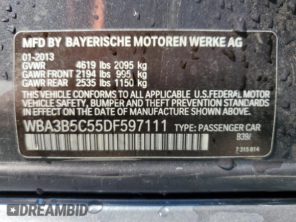 2013 BMW 3 Series 328i xDrive с VIN WBA3B5C55DF597111, выставлен на аукционе Copart как лот 62063575 с пробегом 105 018 миль миль и Чистый • Clean title. История ставок и продаж доступна на DreamBid. Изображение 12.