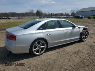 2013 Audi S8 with VIN WAUD2AFD1DN010425, listed as a Copart auction lot 50203305 with 108,677 mi miles and Salvage Title. Bid and sale history available at carsss.com. Image 3.