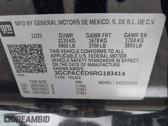 2024 Chevrolet Silverado 1500 LT with VIN 3GCPACED5RG183414, listed as a IAAI auction lot 42044581 with 34,096 mi miles and . Bid and sale history available at DreamBid. Image 9.