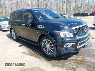 2015 Infiniti QX80 z VIN JN8AZ2NF9F9574141, wystawiony jako IAAI lot #41828557 z przebiegiem 111 091 mil mil oraz . Historia ofert i sprzedaży dostępna na DreamBid. Obrazek 1.