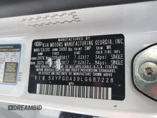 2020 Kia Sorento LX with VIN 5XYPGDA39LG687228, listed as a Copart auction lot 86843204 with 58,971 mi miles and Salvage Title. Bid and sale history available at carsss.com. Image 14.