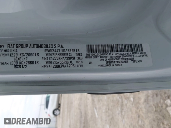 2015 Ram ProMaster City Cargo Tradesman with VIN ZFBERFAT1F6951355, listed as a IAAI auction lot 41972683 with 89,971 mi miles. Bid and sale history available at carsss.com. Image 9.
