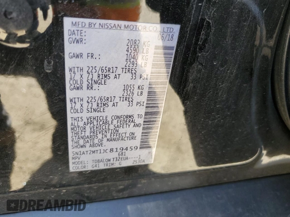 2018 Nissan Rogue SV with VIN 5N1AT2MT1JC819459, listed as a Copart auction lot 49686195 with 98,954 mi miles and Salvage Title. Bid and sale history available at carsss.com. Image 15.