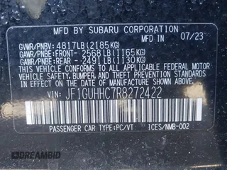 2024 Subaru Impreza RS with VIN JF1GUHHC7R8272422, listed as a IAAI auction lot 41748950 with 26,060 mi miles and . Bid and sale history available at DreamBid. Image 9.