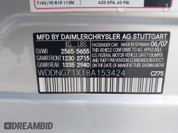 2008 Mercedes-Benz S 550 with VIN WDDNG71X18A153424, listed as a IAAI auction lot 41926237 with 88,869 mi miles and . Bid and sale history available at DreamBid. Image 9.