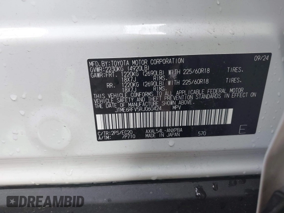 2024 Toyota RAV4 Hybrid XSE with VIN JTME6RFV5RJ060424, listed as a IAAI auction lot 41884481 with 8,730 mi miles and . Bid and sale history available at carsss.com. Image 9.